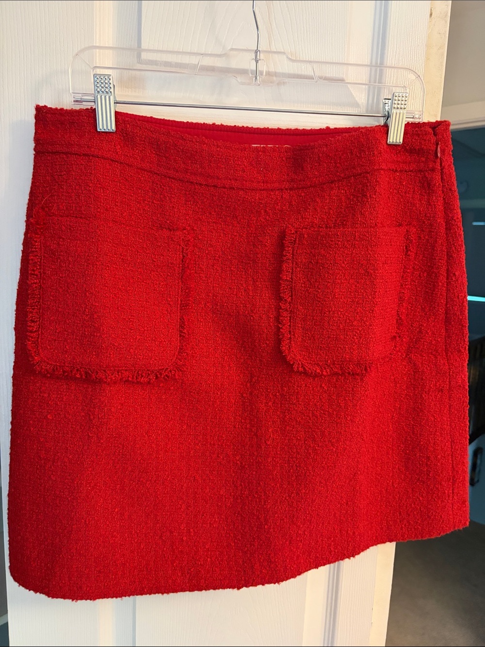 LOFT Red Tweed Mini Skirt with Patch Pockets